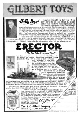 1917: "Hello Boys!" advert with a picture of A.C Gilbert, advertising Erector