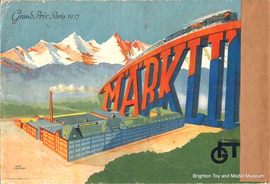 1938 artwork showing the factory, and commemorating the company's winning of a Grand Prize (Grand Prix) in the 1937 Paris Expo ("Exposition Internationale des Arts et Techniques dans la Vie Moderne")
