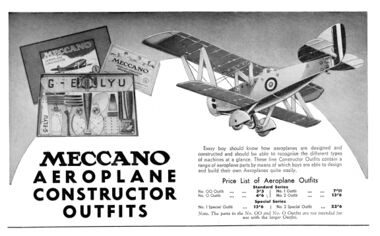 1938 advert for Meccano Aeroplane Constructor Outfits