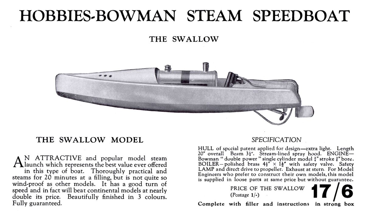 Swallow live steam boat (Bowman Models) - The Brighton Toy and Model Index